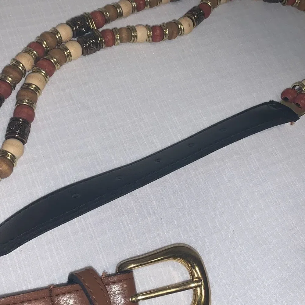 Vintage Double Strand Beaded Leather Belt Size Medium‎